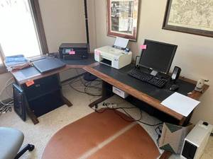 lot 254 image: L Shaped Wood Frame Office Desk Only