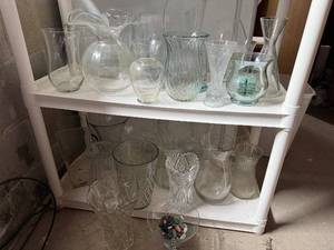 lot 279 image: Clear Glass Vase & Bowl Collection - Diamond-Cut, Ribbed & Fluted Vases - shelving not inc