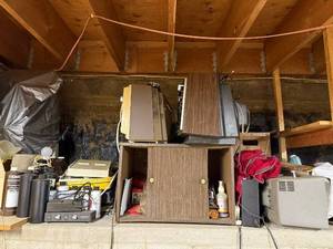 lot 284 image: Two CRT Monitors - Vintage Electronics & Wood Cabinet, Misc