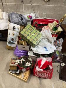 lot 288 image: Assorted Christmas Decorations Bundle - Gift Boxes, Snowman, Ornaments & Bags
