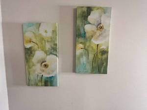 lot 290 image: Two-Piece Floral Canvas Wall Art - White Calla Lilies, Abstract GreenBlue