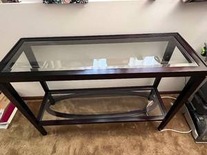 lot 296 image: Glass-Top Console Table with Lower Glass Shelf - 50in W x 34in D x 18in H