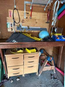 lot 315 image: Garage Workshop Tools - Rope, Exercise Ball, Drawer Cabinet & Hardware