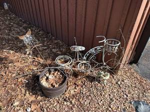 lot 331 image: Garden Art Plant Stand, Watering Can Stake, Butterfly Stakes