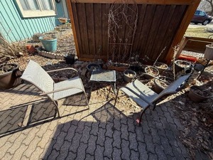 lot 354 image: Outdoor Patio Chairs Set with Small Mesh Table - 3-Piece Aluminum Frame