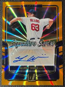 lot 23 image: Gavin Williams 2024 Donruss Signature Series Auto Orange Sunburst 0425 Cleveland Guardians Baseball Card No. SS-GW