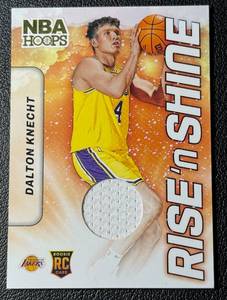 lot 27 image: Dalton Knecht 2024 Hoops Rise and Shine Rookie  Jersey Swatch Los Angeles Lakers Rookie Basketball Card No. RSM-DKL