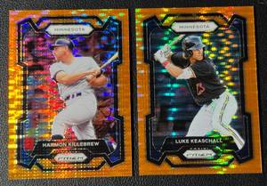 lot 35 image: Harmon Killebrew & Luke Keaschall 2024 Prizm Orange Pulsar 399 Minnesota Twins Baseball Card Lot