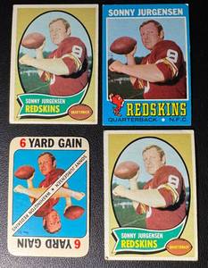 lot 46 image: Sonny Jurgensen 4-Card Washington Redskins Vintage Football Card Lot