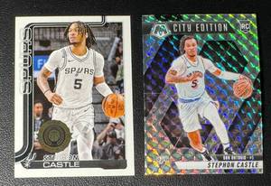 lot 103 image: Stephon Castle 2-Card San Antonio Spurs Rooie Basketball Card Lot