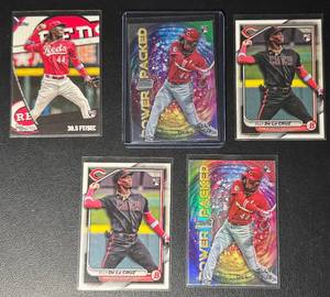lot 160 image: Elly De La Cruz 5-Card Cincinnati Reds MLB Rookie Baseball Card Lot