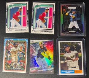 lot 177 image: Jackson Chourio 6-Card Rookie MLB Milwaukee Brewers Baseball Card Lot