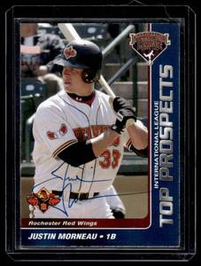 lot 7 image: Justin Morneau RARE Autographed Rochester Red Wings Top Prospects 2004 International League #18 Minnesota Twins Baseball Card