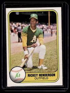 lot 18 image: Rickey Henderson 2nd Year 1st Fleer 1981 #574 Vintage Baseball Card