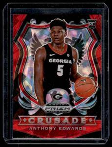 lot 26A image: Anthony Edwards RC Crusaders 2020 Prizm Draft Picks #81 Rookie Minnesota Timberwolves Basketball Card