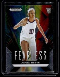 lot 261 image: Angel Reese RC Fearless Insert 2024 Prizm Draft Picks #21 Rookie WNBA Basketball Card