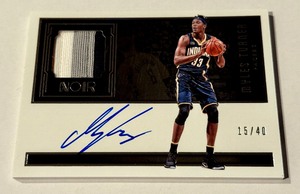 lot 23A image: Myles Turner 40 Auto Quad Color Patch 2016-17 Noir #36 Numbered 1540 Game Worn Basketball Card