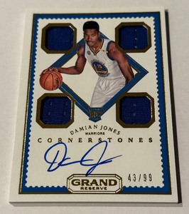 lot 30A image: Damian Jones RC Auto Quad Patch 2016-17 Grand Reserve Cornerstones #130 Numbered 4399 Rookie Basketball Card