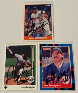lot 260 image: (3) Juan Berebgeur On-Card Auto Minnesota Twins Baseball Cards