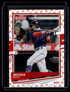 lot 19A image: Mookie Betts 75 Bookend 7575 SP 2020 Donruss Fire #77 Baseball Card