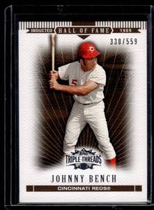 lot 54A image: Johnny Bench 559 2007 Topps Triple Threads #14 Sepia Numbered 330559 baseball Card