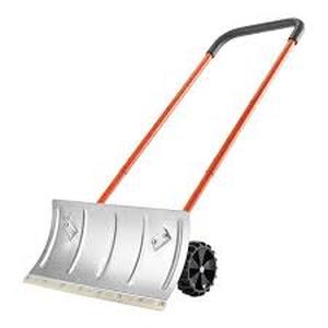 lot 4 image: Snow Pusher Shovel with Wheels, 33.46 in. Metal, Handle, Bi-Metal, Wheeled Snowplow Shovel