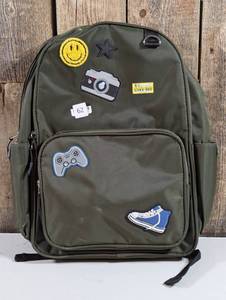 lot 47 image: Locker Club Kids 16L Nylon Backpack with Headphone Pencil Pouch - Olive Green