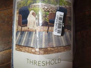 lot 79 image: 5 x 7 Striped Outdoor Rug Blue & White - Threshold
