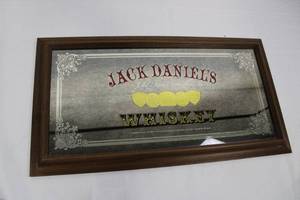 lot 2 image: Jack Daniels Whiskey Framed Wall Sign 17x30 - Wooden Frame, Glass Front