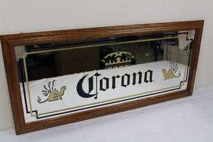lot 3 image: Corona Beer Sign Crown Logo 33x15 - Framed Wall Art with Gold Trim