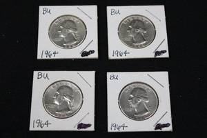 lot 45 image: 1964 United States Quarter Dollar BU (Lot of 4)