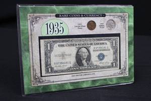 1935 Lincoln Wheat Penny, 1935 Buffalo Nickel & 1935 Silver Certificate Set - Rare Coins & Currency