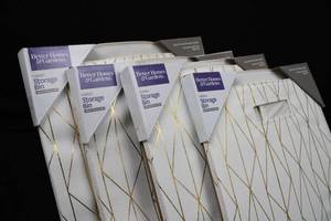 lot 60 image: Better Homes & Gardens Fabric Storage Bin - Cream Metallic Geo  12.75W x 15D x 12.75H, 4-Pack