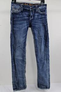 lot 77 image: Rock Revival Aliana Straight Jeans - Indigo Denim with Embroidered Back Pockets Size 29