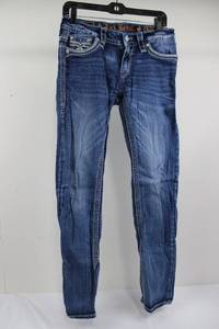lot 78 image: Rock Revival Jeans - Straight Leg Denim with Embroidered Back Pockets Size 29