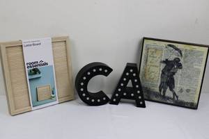 lot 117 image: C, A Marquee Letters with Light Bulbs (C & A) - Letter Board & Framed Vintage Art