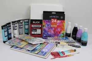 lot 124 image: Arteza 24-Color Gouache Set, Blick Premier Artist Panel 12x12, Artists Loft Watercolor Pads