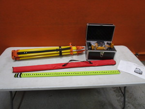 lot 208 image: Laser Transit, Tripod & Elevation Stick