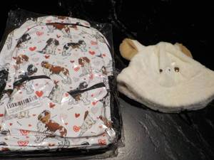 lot 5 image: Dog Decorated Backpack and Fur Hat...
