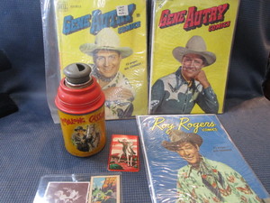 lot 37 image: Comics Roy Rogers, Gene Autry, Hopalong Thermos & Cards