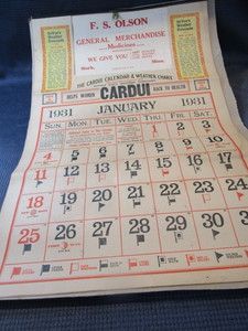 lot 60 image: 1931 Stark Mn Calendar, FS Olson