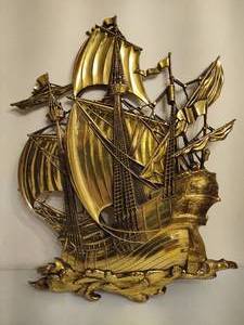 lot 50 image: Homco Home Interiors Gold Ton Ship Wall Decor