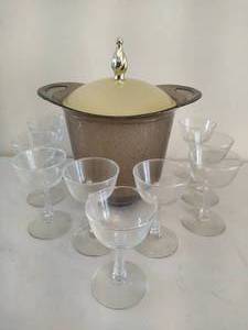 lot 83 image: Vintage Ice Bucket wLid & Nine Champagne Glasses