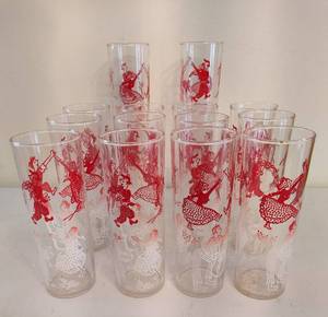 lot 63 image: Federal Tom Collins Dancing Couple, Violinist & Cellist Tall Glasses