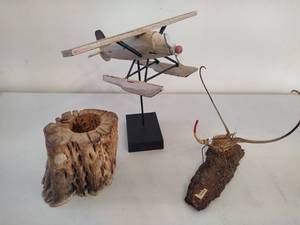 lot 188 image: Wooden Plane, Carved Candle Holder & Mosquito