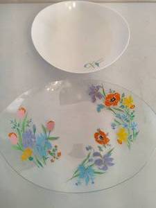 lot 216 image: MCM Glass Floral Plate & Resin Bowl