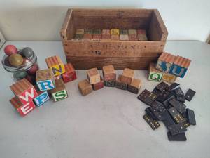 Vintage Wooden Blocks, Balls & Dominoes