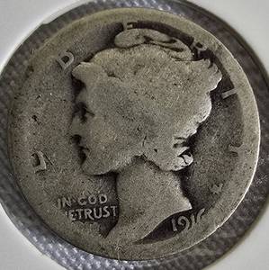 lot 4 image: 1916 D Mercury Silver Dime - Very Rare. You decide if its valuable