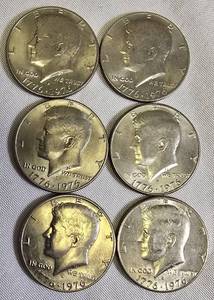 lot 16 image: Six  1776-1976 Bicentennial Half Dollars