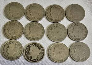 lot 19 image: 12 Liberty V Nickels from the years 1898 to 1912.